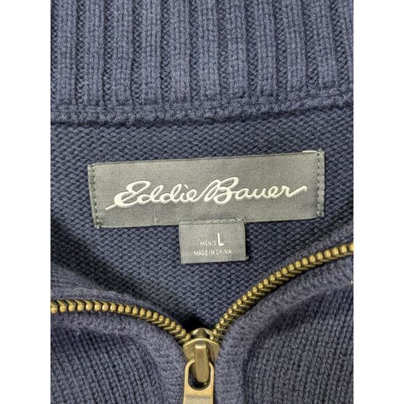 Vtg Eddie Bauer Sweater Mens Large Geometric Winter Cotton 1/4 Zip Pullover Y2K - Picture 3 of 10